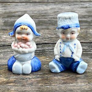 Vintage Japan Delft Blue & White Dutch Girl Boy Salt & Pepper Shakers